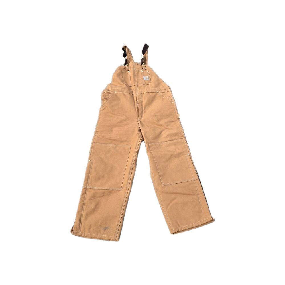Carhartt Brown Duck Insulated Bib Overalls Red Quilt Lined R02 BRN Men's 42x28